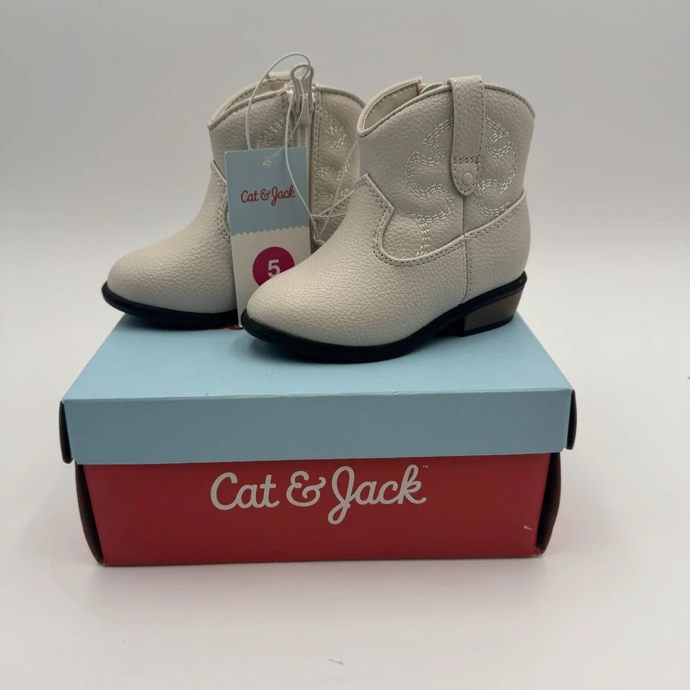 Cat & Jack Addie Western Boots Toddler Girls 5 Cream NWT